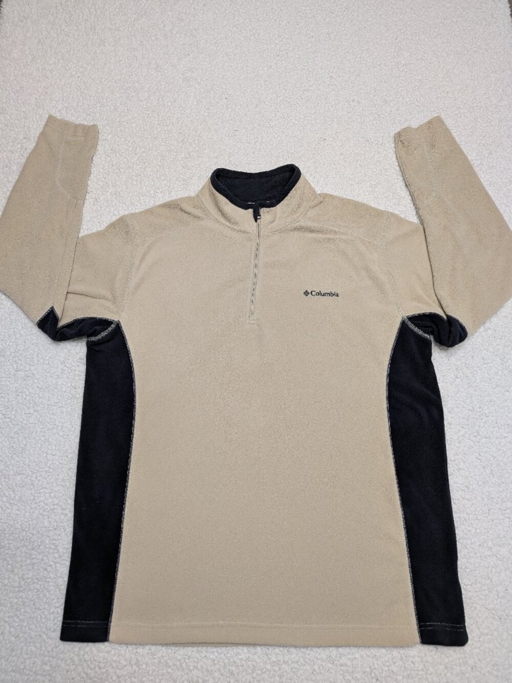 Columbia Beige Black Quarter Zip Fleece Pullover Large
